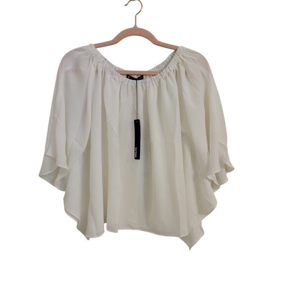 NWT Revolve Krisa Chiffon White Flutter Sleeve Short Sleeve Top S - Picture 1 of 3